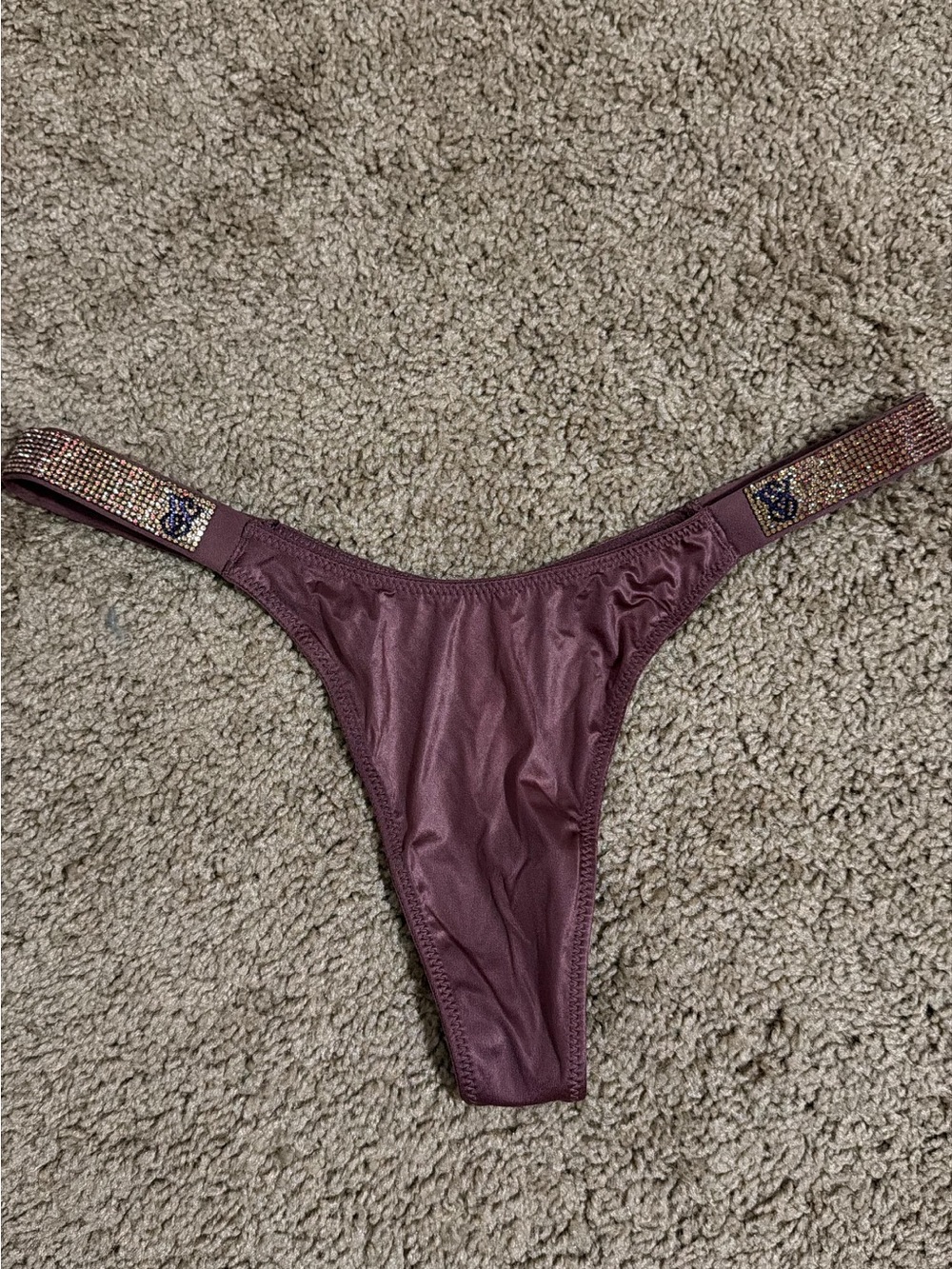 Victoria's Secret Plum Rhinestone Side-Embellished Thong